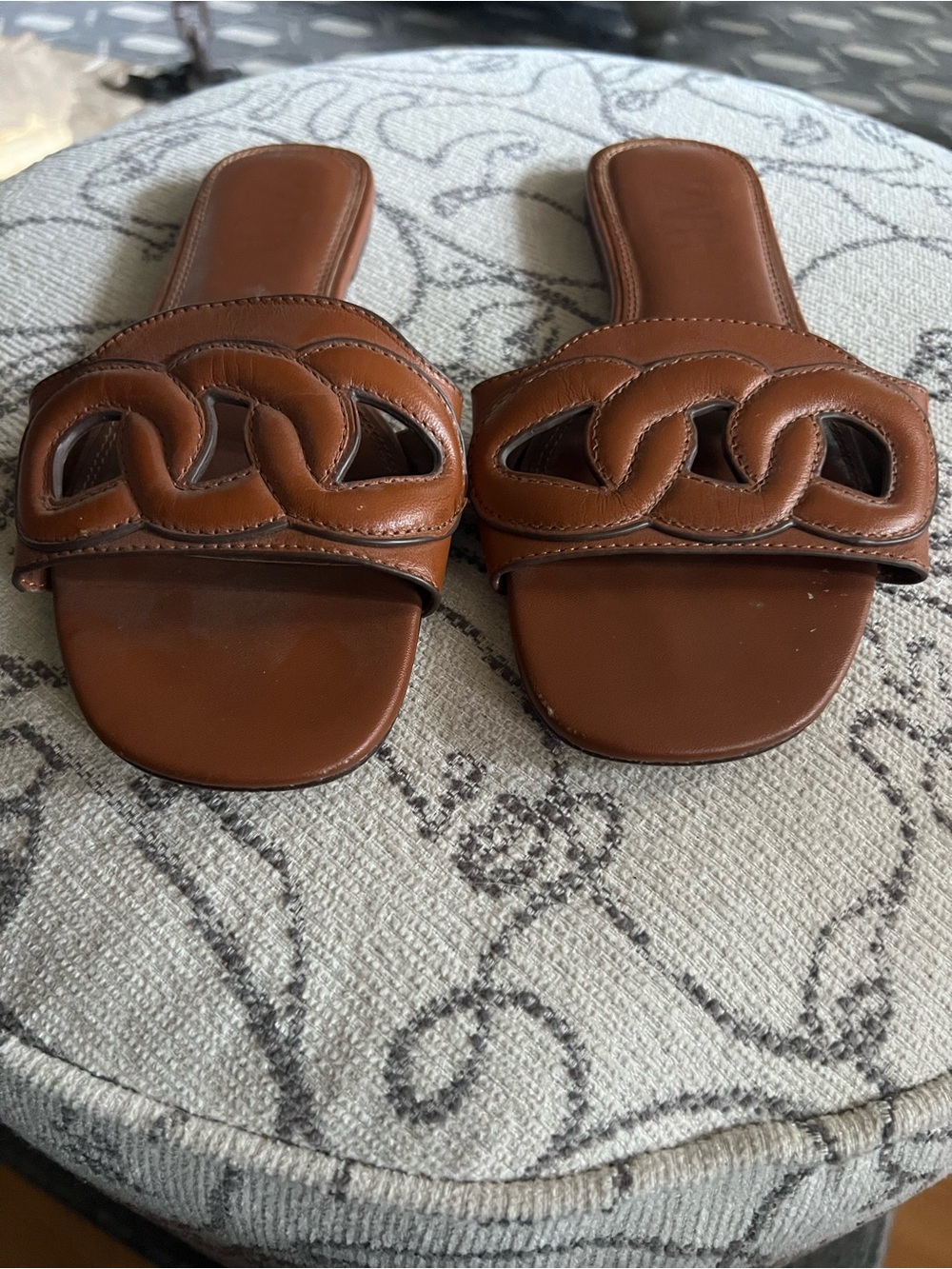 Zara Brown Leather Women’s Slide Sandals - Casual Summer Slides